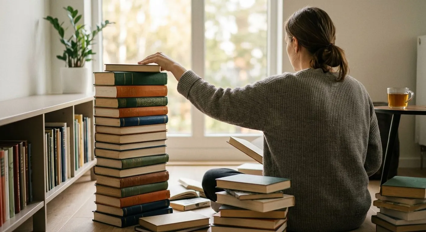 Güneş alan pencere kenarında ahşap masada açık duran bir kitap ve kahve fincanı.